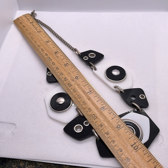 Bijou Terner Silver Black and White Geometric Statement Necklace Chunky Funky - Picture 9 of 11